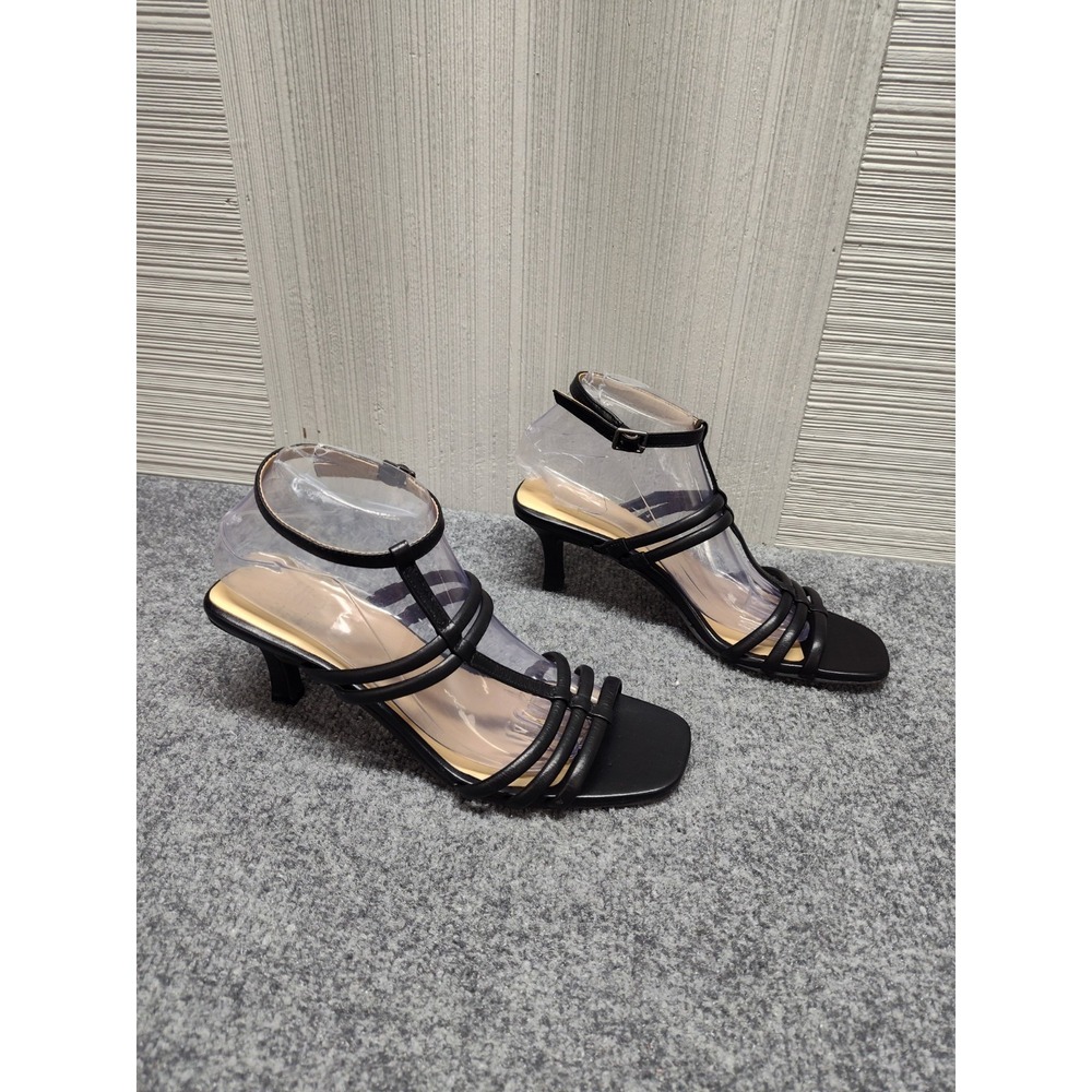 Naturalizer Women Strappy Shoe 9.5M Black Kitten Heel Square Toe Evening Party